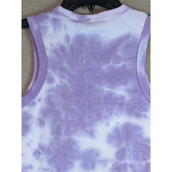 Fanta Tank Top Womens Large Racerback Crop Graphic Tie Dye Rib Knit Layer Purple - Picture 8 of 8